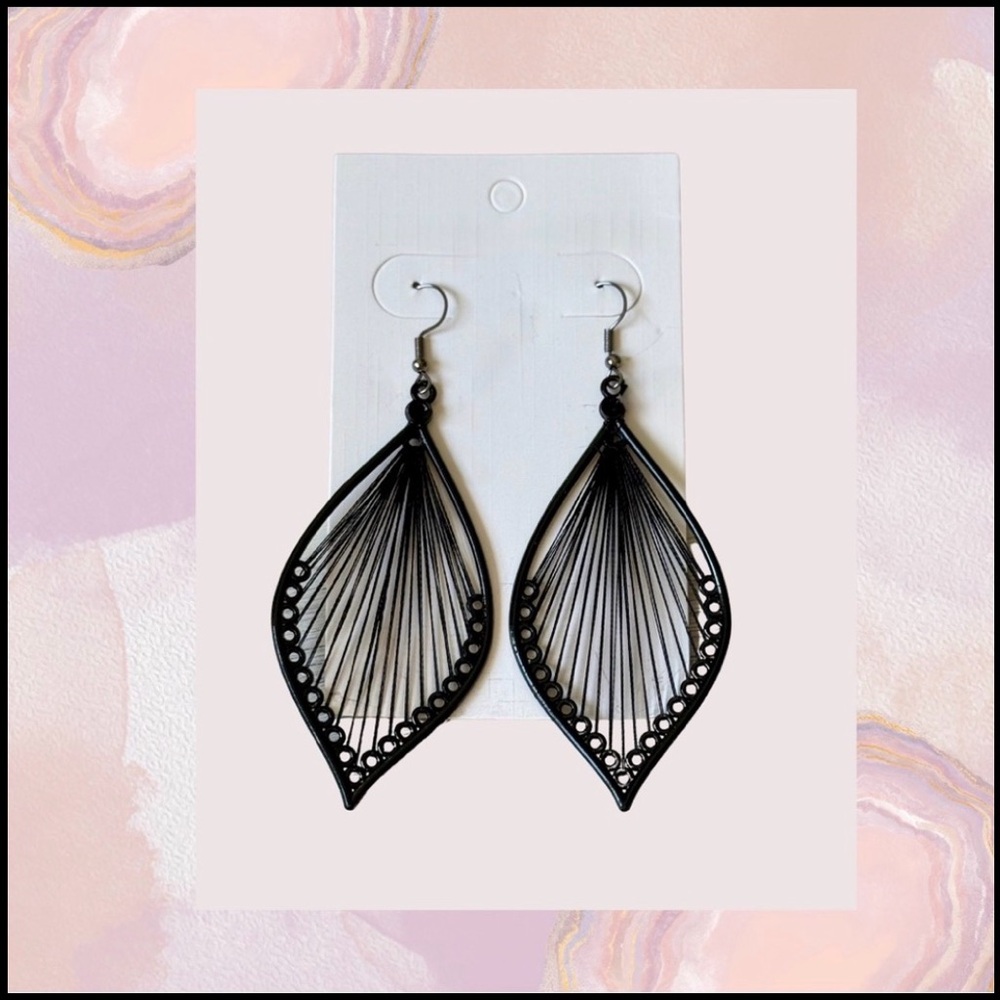 ✨Handmade Black Layered Boho Silk Leaf Woven Geometric Earrings Drop Earring ✨
